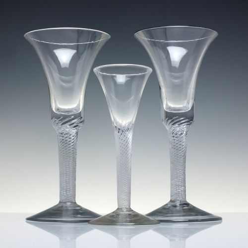 PAIR LARGE 18TH CENTURY GEORGIAN MULTI SPIRAL AIR TWIST WINE GLASS GOBLETS C1750 - ADDITIONAL PHOTO 2