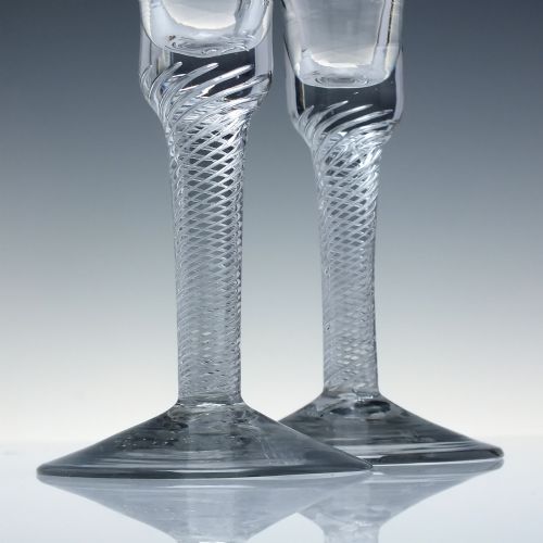 PAIR LARGE 18TH CENTURY GEORGIAN MULTI SPIRAL AIR TWIST WINE GLASS GOBLETS C1750 - ADDITIONAL PHOTO 4