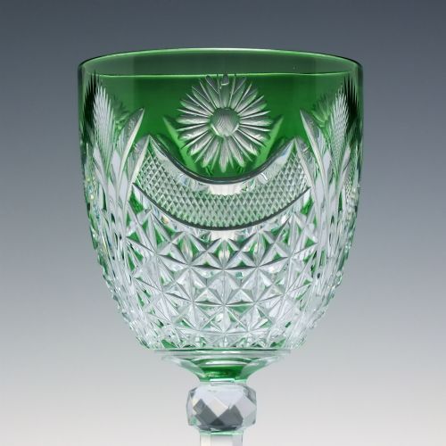PAIR RARE SAINTLOUIS CUT CRYSTAL GREEN GLASS WINES C1900 - ADDITIONAL PHOTO 3
