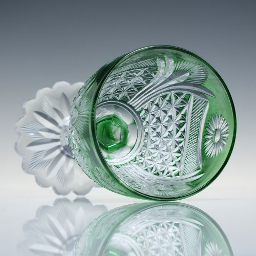 PAIR RARE SAINTLOUIS CUT CRYSTAL GREEN GLASS WINES C1900 - ADDITIONAL PHOTO 5
