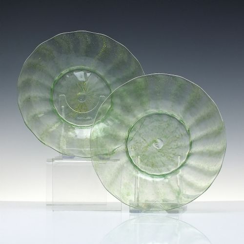 SIX ITALIAN MURANO SALVIATI GREEN GLASS SAUCERS OR ICE PLATES C1900 - ADDITIONAL PHOTO 1