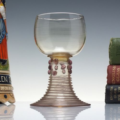 RARE 19TH CENTURY AMETHYST WINE ROEMER GLASS WITH AMBER BOWL C1830