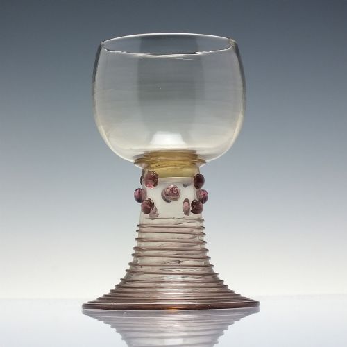 RARE 19TH CENTURY AMETHYST WINE ROEMER GLASS WITH AMBER BOWL C1830 - ADDITIONAL PHOTO 1