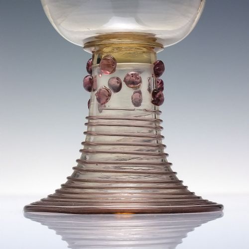 RARE 19TH CENTURY AMETHYST WINE ROEMER GLASS WITH AMBER BOWL C1830 - ADDITIONAL PHOTO 3