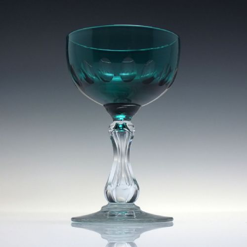 SIX VAL ST LAMBERT HOLLOW STEMMED TURQUOISE BLUE WINE GLASSES C1880 - ADDITIONAL PHOTO 2