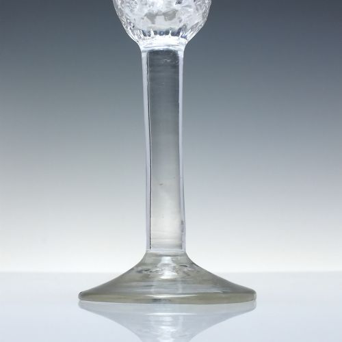 RARE 18TH CENTURY ENGRAVED AND NUT MOULDED PLAIN STEM WINE GLASS C1750 - ADDITIONAL PHOTO 2