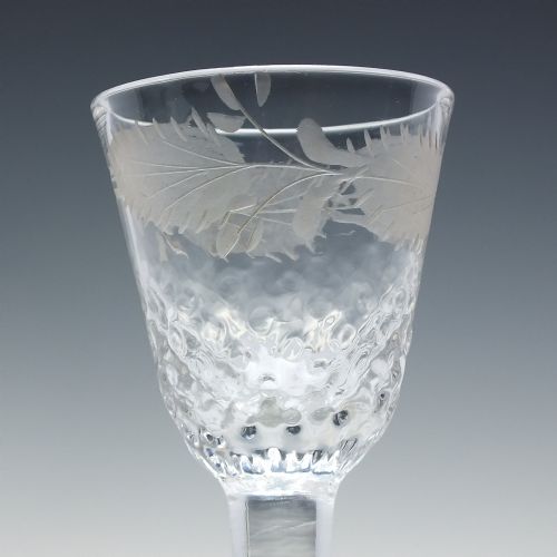 RARE 18TH CENTURY ENGRAVED AND NUT MOULDED PLAIN STEM WINE GLASS C1750 - ADDITIONAL PHOTO 4