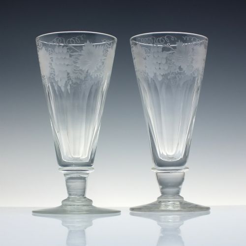 PAIR LARGE EDWARDIAN ENGRAVED ALE GLASSES C1910 - ADDITIONAL PHOTO 1