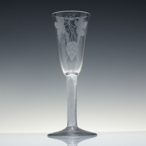 18TH CENTURY ENGRAVED AIR TWIST ALE GLASS C1750 - ADDITIONAL PHOTO 1
