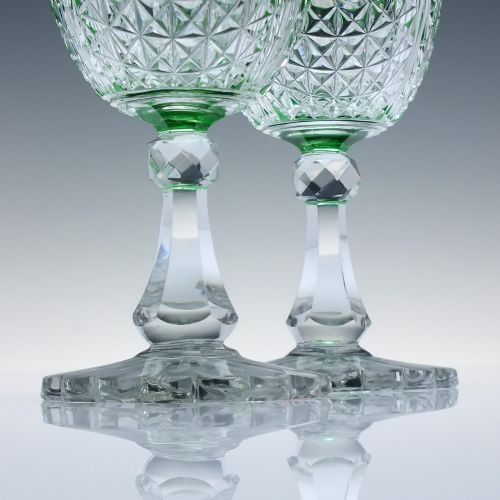 PAIR RARE SAINTLOUIS CUT CRYSTAL GREEN GLASS WINES C1900 - ADDITIONAL PHOTO 2