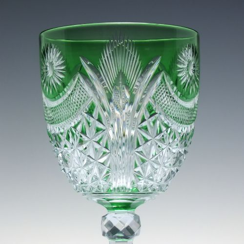 PAIR RARE SAINTLOUIS CUT CRYSTAL GREEN GLASS WINES C1900 - ADDITIONAL PHOTO 4