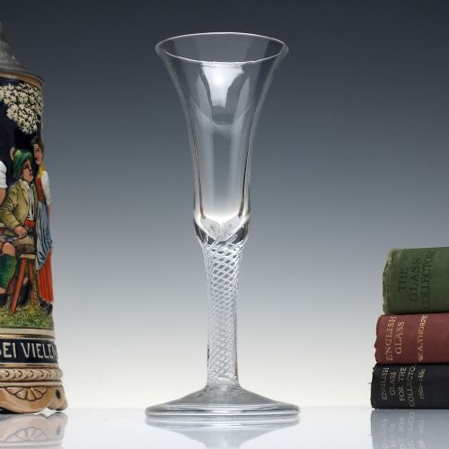 tall multi spiral air twist ale glass with folded foot c1745 8 inches tall - CATEGORY: ANTIQUE GLASS - DATED GEORGIAN