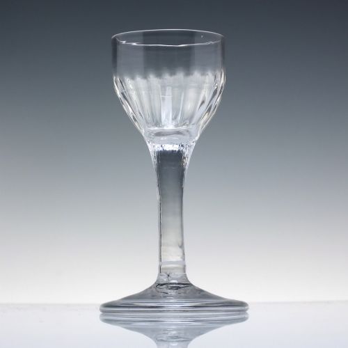 GEORGIAN PLAIN STEM WINE GLASS WITH RIBBED BOWL AND FOLDED FOOT C1740 - ADDITIONAL PHOTO 1