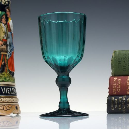 RARE 18TH CENTURY TURQUOISE GREEN RIB MOULDED WINE GLASS C1790