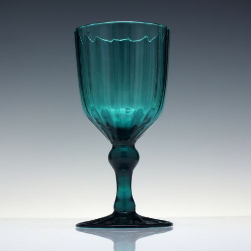 RARE 18TH CENTURY TURQUOISE GREEN RIB MOULDED WINE GLASS C1790 - ADDITIONAL PHOTO 1