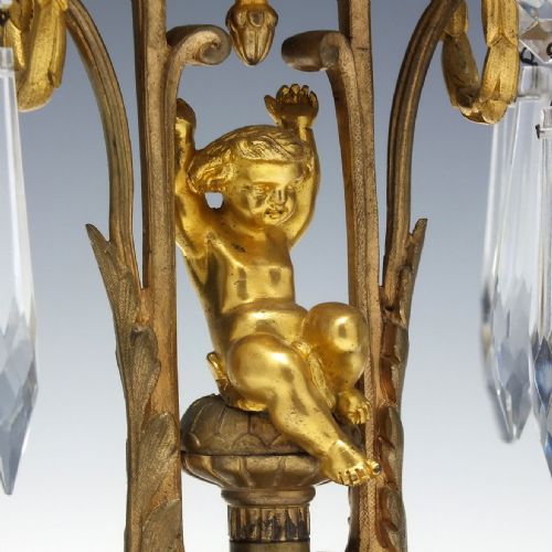 PAIR 19TH CENTURY FRENCH ORMOLU ALABASTER GLASS CANDLE LUSTRES C1870 - ADDITIONAL PHOTO 6