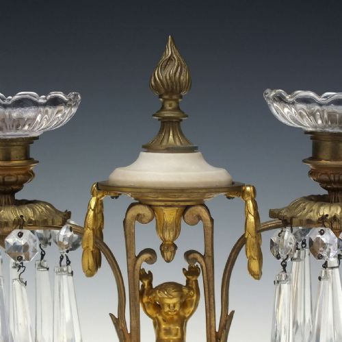 PAIR 19TH CENTURY FRENCH ORMOLU ALABASTER GLASS CANDLE LUSTRES C1870 - ADDITIONAL PHOTO 7