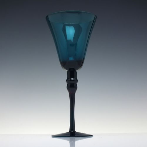 TALL ANTIQUE EDWARDIAN TURQUOISE BLUE WINE GLASS GOBLET C1910 - ADDITIONAL PHOTO 1