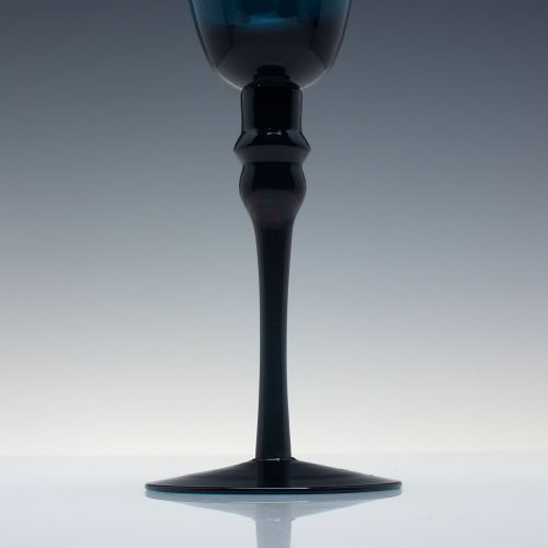 TALL ANTIQUE EDWARDIAN TURQUOISE BLUE WINE GLASS GOBLET C1910 - ADDITIONAL PHOTO 2
