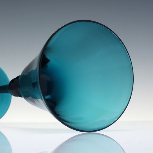TALL ANTIQUE EDWARDIAN TURQUOISE BLUE WINE GLASS GOBLET C1910 - ADDITIONAL PHOTO 4