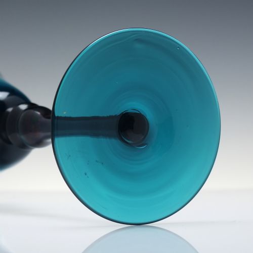 TALL ANTIQUE EDWARDIAN TURQUOISE BLUE WINE GLASS GOBLET C1910 - ADDITIONAL PHOTO 5