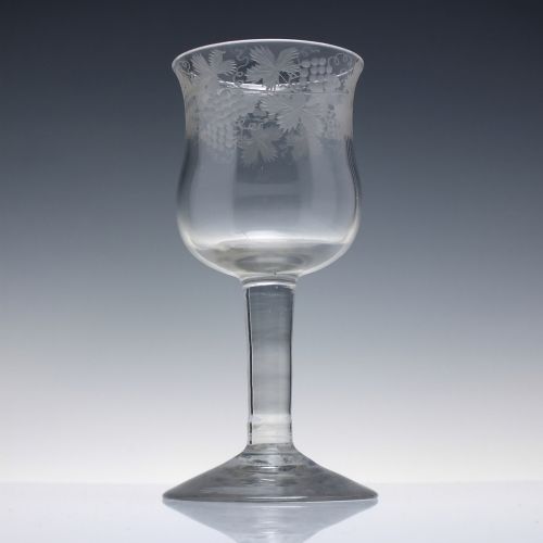 magnificent georgian 18th century engraved plain stem glass goblet c1750 - CATEGORY: ANTIQUE GLASS - DATED 18TH CENTURY