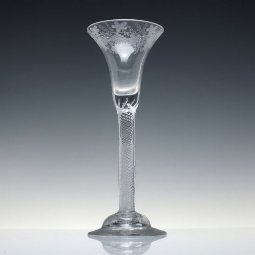 unrecorded tall 18th century air twist wine glass c1750 23 cm with engraved domed foot - CATEGORY: ANTIQUE GLASS - DATED 18TH CENTURY
