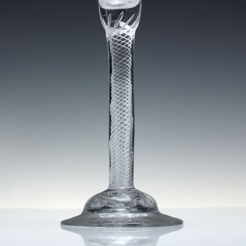 UNRECORDED TALL 18TH CENTURY AIR TWIST WINE GLASS C1750 23 CM WITH ENGRAVED DOMED FOOT - ADDITIONAL PHOTO 3
