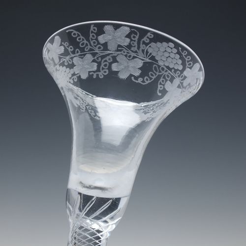 UNRECORDED TALL 18TH CENTURY AIR TWIST WINE GLASS C1750 23 CM WITH ENGRAVED DOMED FOOT - ADDITIONAL PHOTO 4