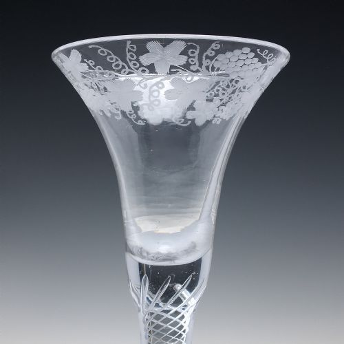 UNRECORDED TALL 18TH CENTURY AIR TWIST WINE GLASS C1750 23 CM WITH ENGRAVED DOMED FOOT - ADDITIONAL PHOTO 5