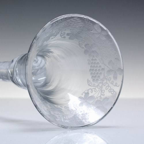 UNRECORDED TALL 18TH CENTURY AIR TWIST WINE GLASS C1750 23 CM WITH ENGRAVED DOMED FOOT - ADDITIONAL PHOTO 6