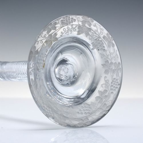 UNRECORDED TALL 18TH CENTURY AIR TWIST WINE GLASS C1750 23 CM WITH ENGRAVED DOMED FOOT - ADDITIONAL PHOTO 8