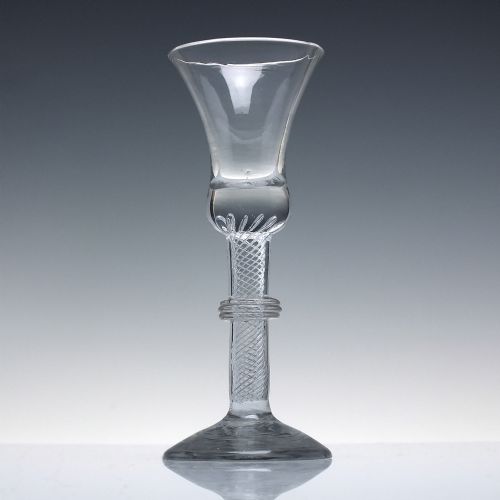 18th century air twist wine glass c1750 with applied annulated collar - CATEGORY: ANTIQUE GLASS - DATED 18TH CENTURY