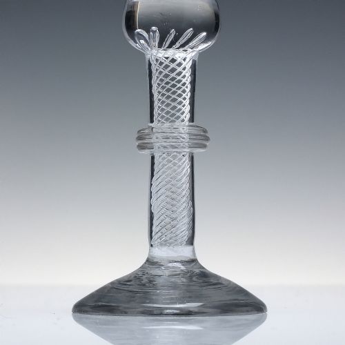 18TH CENTURY AIR TWIST WINE GLASS C1750 WITH APPLIED ANNULATED COLLAR - ADDITIONAL PHOTO 2