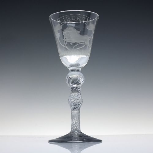 RARE 18TH CENTURY HANOVERIAN LIBERTY ANTI JACOBITE WINE GLASS C1750 - ADDITIONAL PHOTO 1
