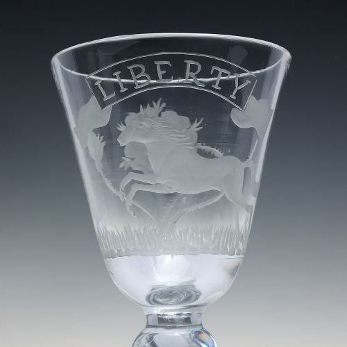 RARE 18TH CENTURY HANOVERIAN LIBERTY ANTI JACOBITE WINE GLASS C1750 - ADDITIONAL PHOTO 3
