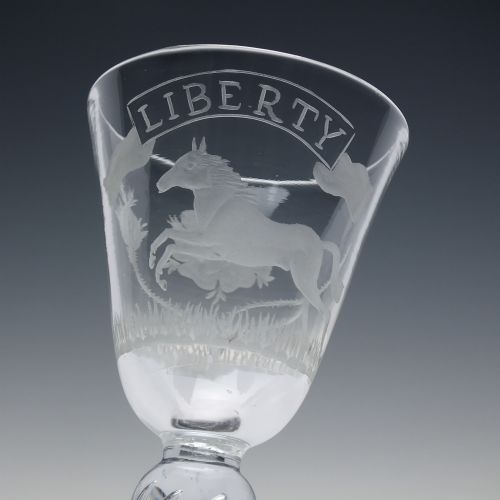 RARE 18TH CENTURY HANOVERIAN LIBERTY ANTI JACOBITE WINE GLASS C1750 - ADDITIONAL PHOTO 4