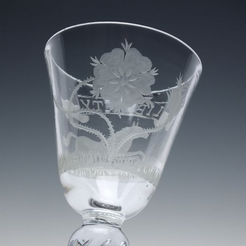 RARE 18TH CENTURY HANOVERIAN LIBERTY ANTI JACOBITE WINE GLASS C1750 - ADDITIONAL PHOTO 5