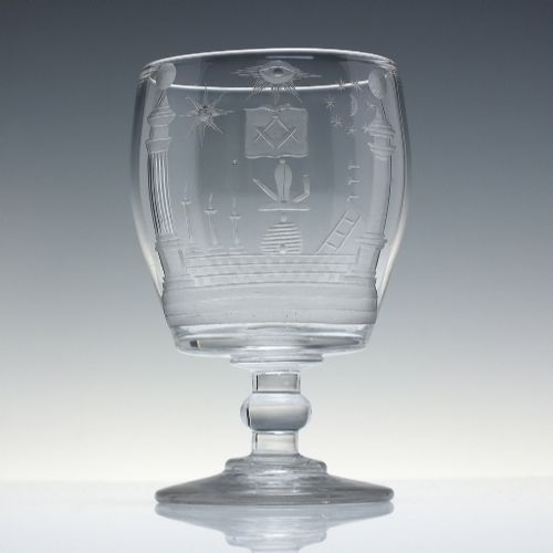 ANTIQUE 19TH CENTURY MASONIC ENGRAVED GLASS RUMMER C1860 - ADDITIONAL PHOTO 1