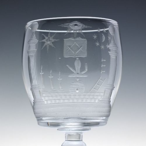 ANTIQUE 19TH CENTURY MASONIC ENGRAVED GLASS RUMMER C1860 - ADDITIONAL PHOTO 2