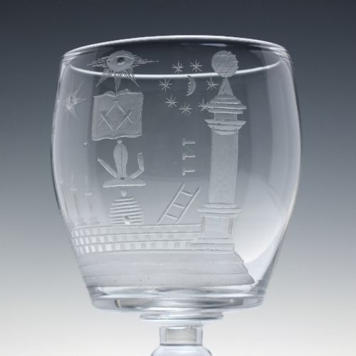 ANTIQUE 19TH CENTURY MASONIC ENGRAVED GLASS RUMMER C1860 - ADDITIONAL PHOTO 3