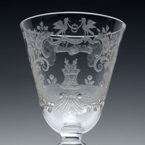 18TH CENTURY ENGRAVED NEWCASTLE LIGHT BALUSTER MARRIAGE WINE GOBLET C1750 - ADDITIONAL PHOTO 2