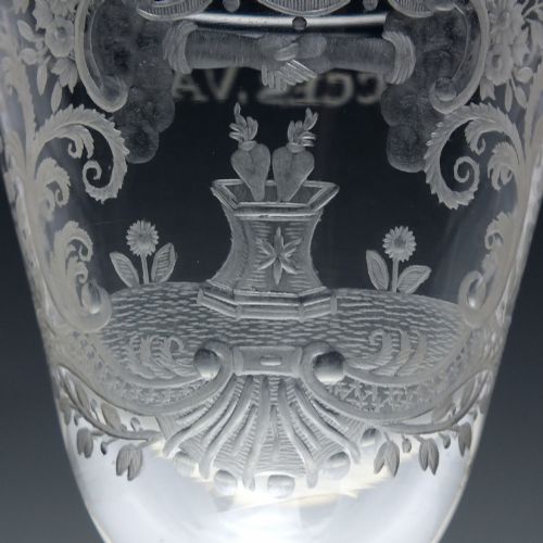 18TH CENTURY ENGRAVED NEWCASTLE LIGHT BALUSTER MARRIAGE WINE GOBLET C1750 - ADDITIONAL PHOTO 3