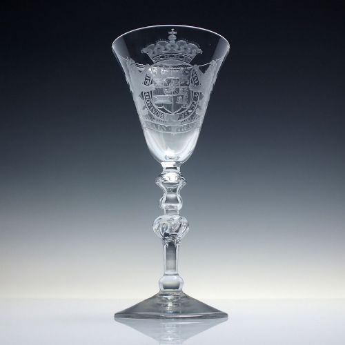 rare 18th century heraldic armorial light baluster wine goblet c1755 - CATEGORY: ANTIQUE GLASS - DATED GEORGIAN