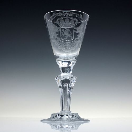 18TH CENTURY CEREMONIAL ARMORIAL PEDESTAL STEM WINE GOBLET C1730