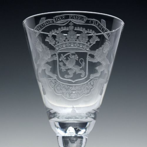 18TH CENTURY CEREMONIAL ARMORIAL PEDESTAL STEM WINE GOBLET C1730 - ADDITIONAL PHOTO 2