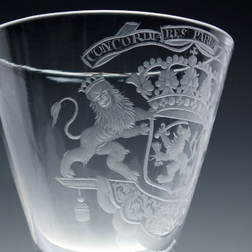 18TH CENTURY CEREMONIAL ARMORIAL PEDESTAL STEM WINE GOBLET C1730 - ADDITIONAL PHOTO 4