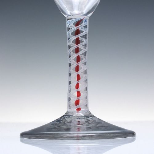 RARE 18TH CENTURY ENGRAVED RED COLOUR TWIST ALE GLASS C1765 - ADDITIONAL PHOTO 2