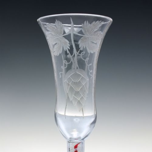 RARE 18TH CENTURY ENGRAVED RED COLOUR TWIST ALE GLASS C1765 - ADDITIONAL PHOTO 3