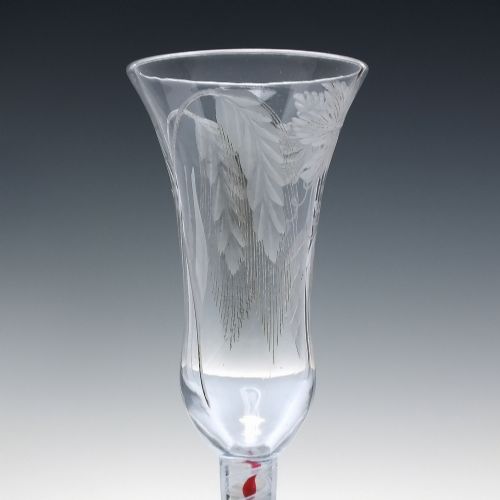 RARE 18TH CENTURY ENGRAVED RED COLOUR TWIST ALE GLASS C1765 - ADDITIONAL PHOTO 4